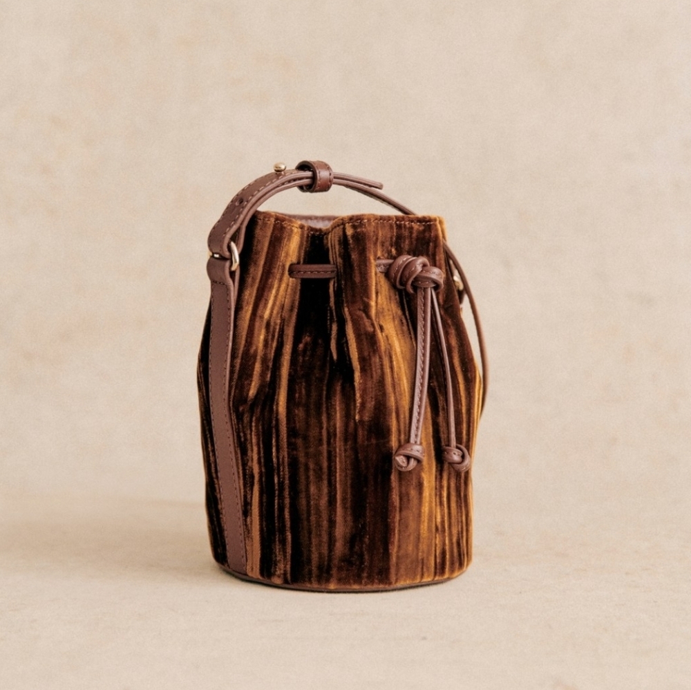 Sezane Farrow Camel Velvet Micro Bucket Bag - Picture 2 of 5
